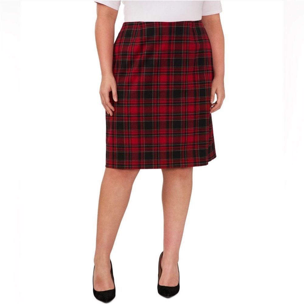 New CECE Red Black Plaid Pencil Skirt Knee‎ Length Career Office Plus Size 22W
